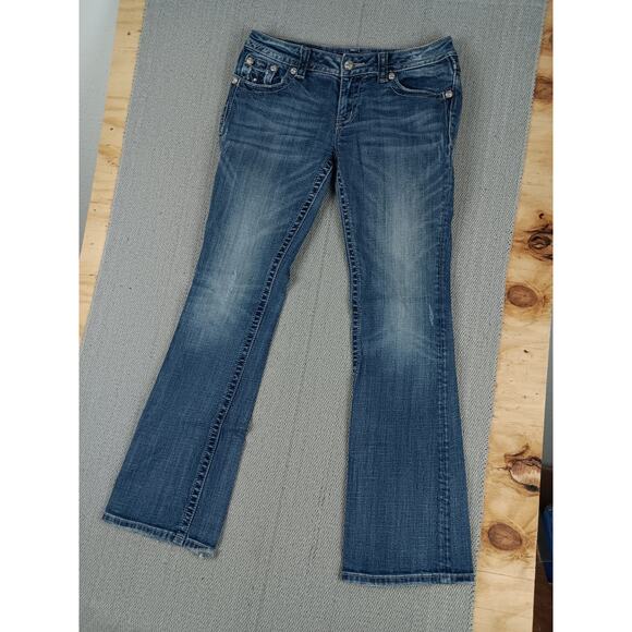 Miss Me Western Jeans Womens 29 30X31 Blue Fade Boot Flare Bling Embroidered - Picture 4 of 16